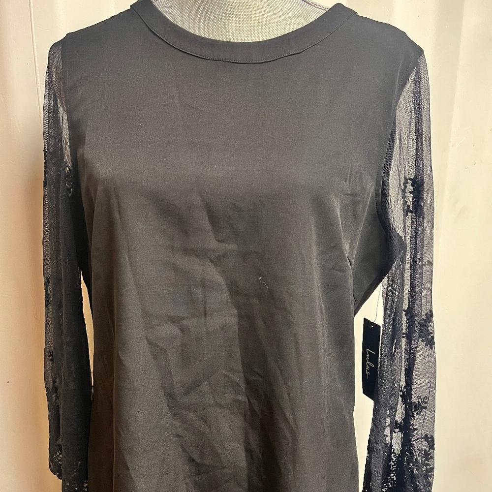 Lulus Once Upon A Midnight Black Embroidered Long Sleeve Shift Dress Size Lg NWT